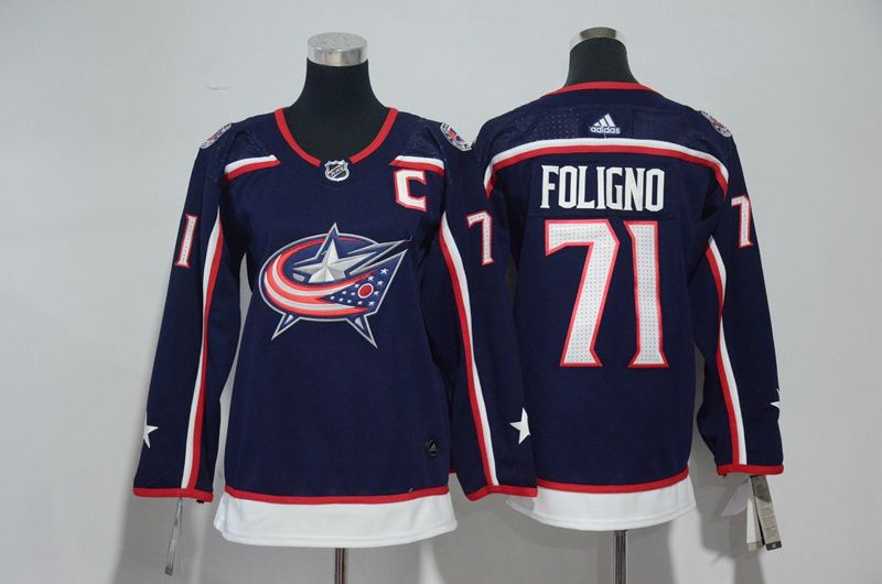 Women Columbus Blue Jackets 71 Foligno Blue Hockey Stitched Adidas NHL Jerseys